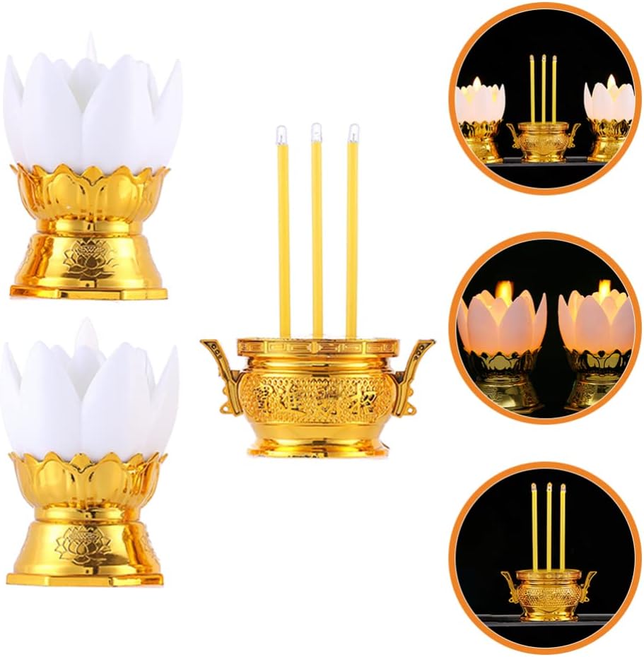 OSALADI 1 Set LED Incense Stick Lotus Buddhist Lamp Electric Incense Stick Buddha Lotus Light Incense Burner for Home Temple Buddhist Supplies White