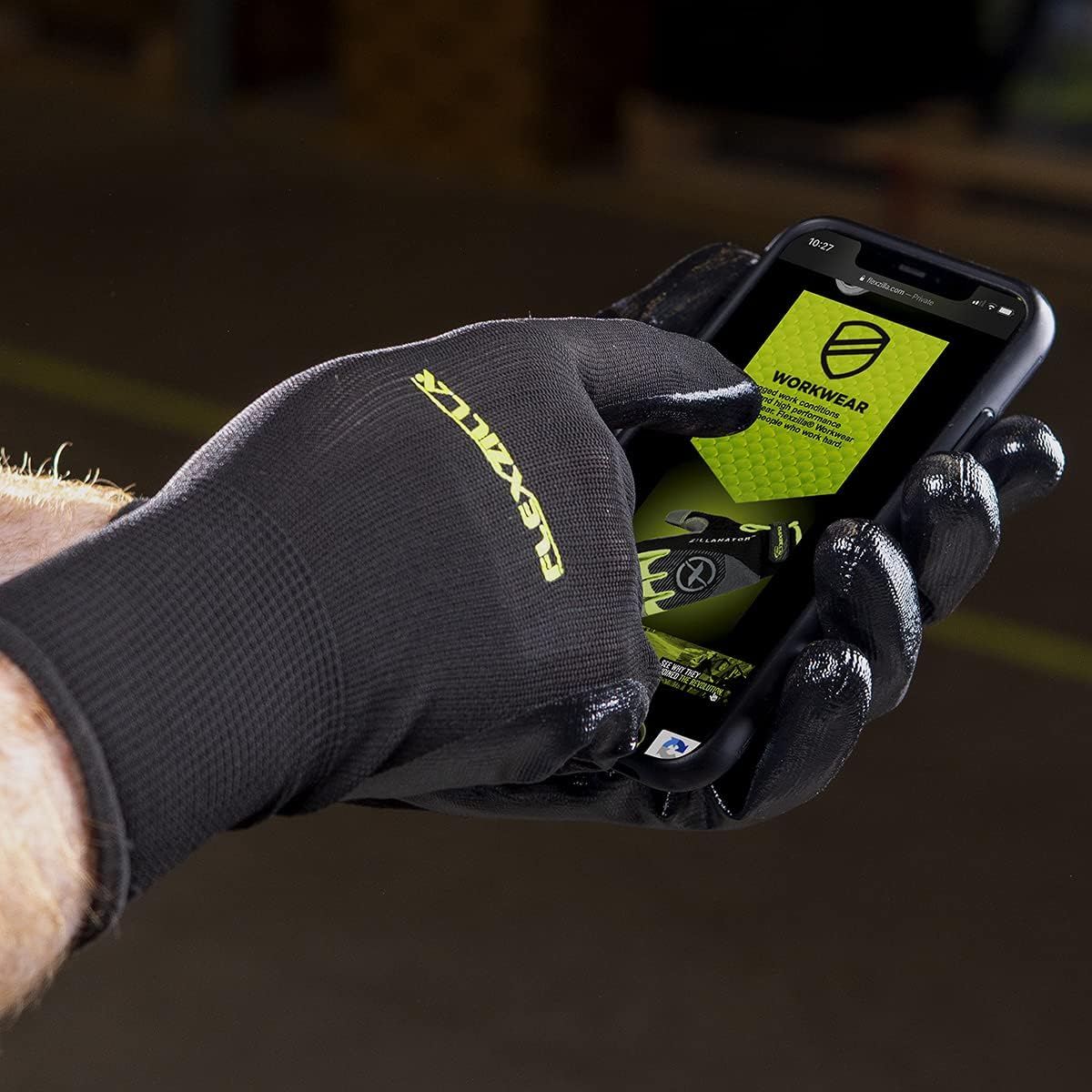 Flexzilla GC100XL-6X Nitrile Dip Gloves, Black, 6-Pack, XL