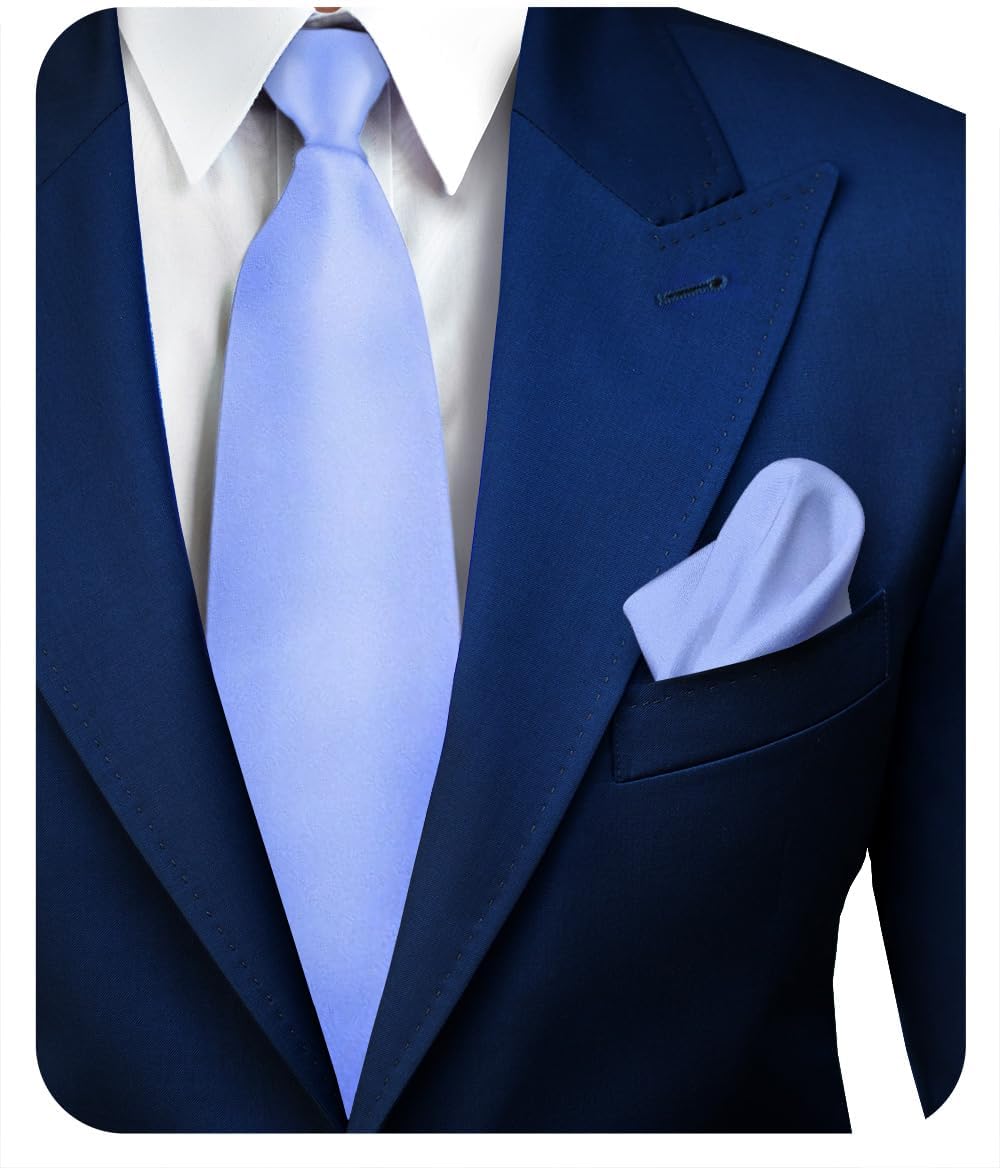 Premium Solid Satin Necktie & Pocket Square Set for Men - Matching Men's Tie Set