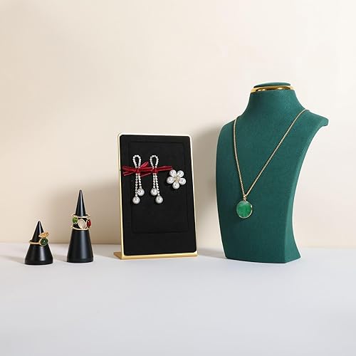 Miniatura 4 de GemeShou Soporte de almacenamiento de collar verde para vender, organizador de soporte de collar de terciopelo, soportes de exhibición de busto de