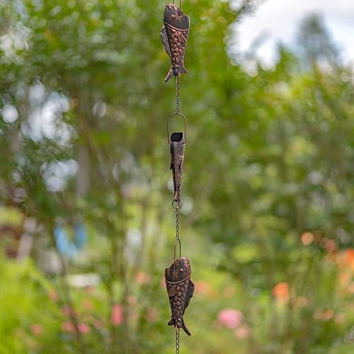 Zaer Ltd. Cadenas de lluvia colgantes ornamentadas (acabado de bronce, pez trucha arcoíris)