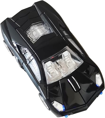 Miniatura 10 de Ratón inalámbrico, mouse deportivo para automóvil con faros LED, receptor USB, mouse inalámbrico en forma de coche para computadoras, laptop, Mac,