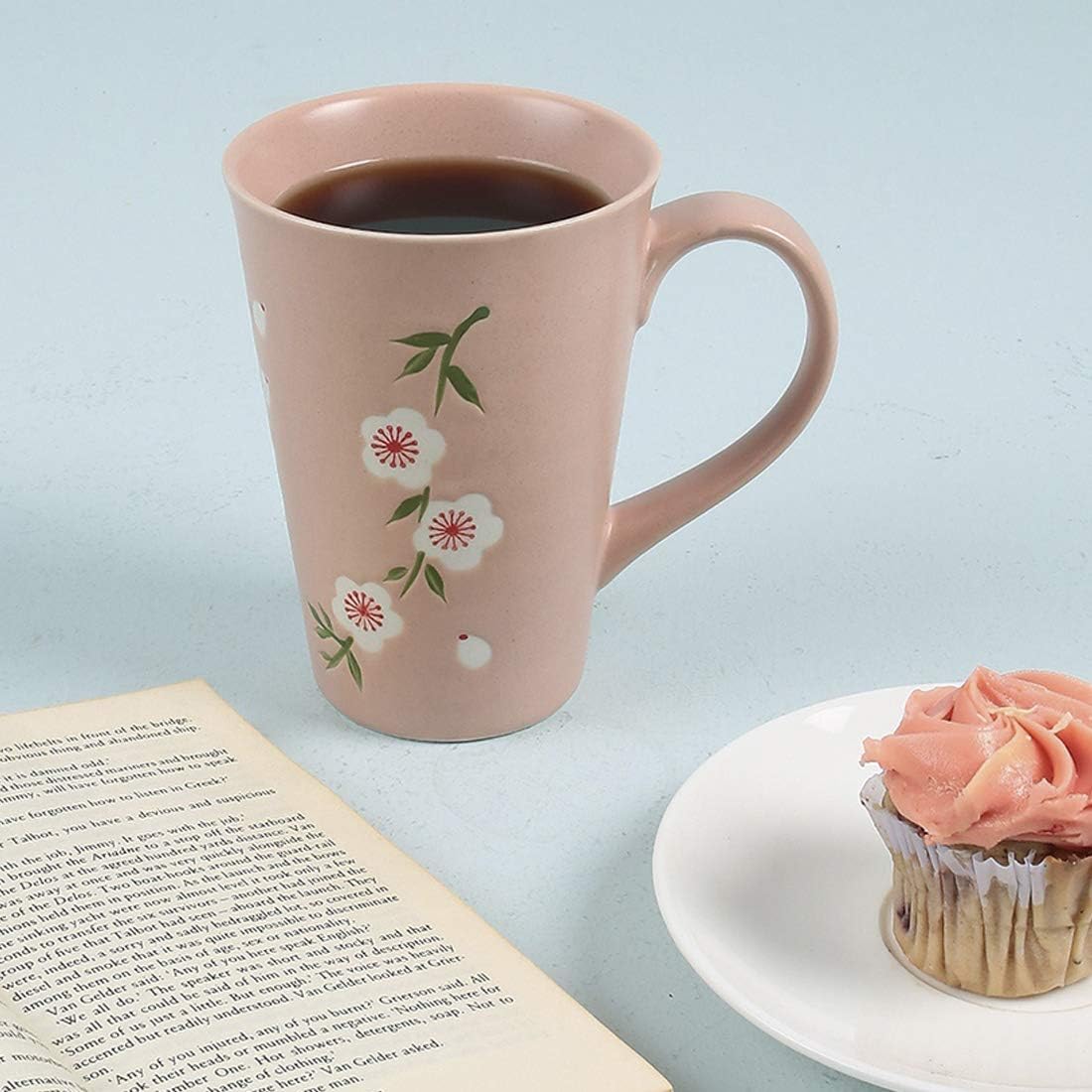 Chumbak Japanese Blossom Pastel Tumbler - Pink - Tea and Coffee Mug, Ceramic Drinking Cup, Dining & Tableware for Hot Beverages, Breakfast Mug for Home, Dishwasher & Microwave Safe, 5.7"x3.9"x5.4"