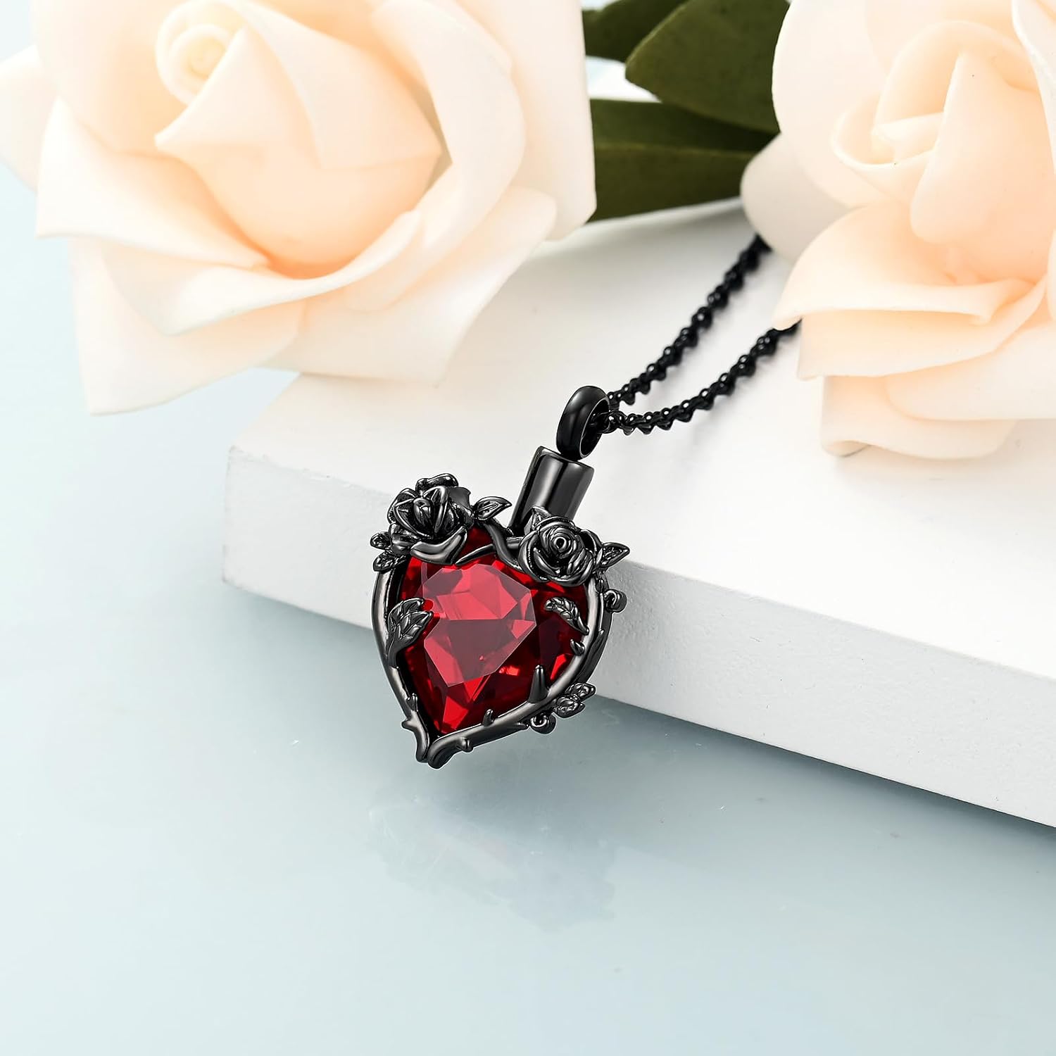 shajwo 2PCS Tree of Life Cylinder Rose Heart Cremation Jewelry Urn Necklaces for Ashes for Women Girls image 2