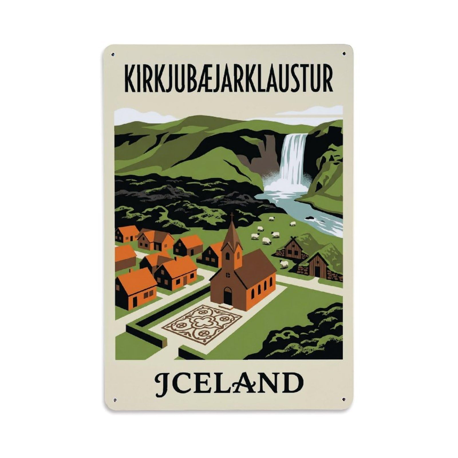 Gead 8X12inch Style Vintage Travel Kirkjubaejarklaustur Iceland Metal Tin Sign