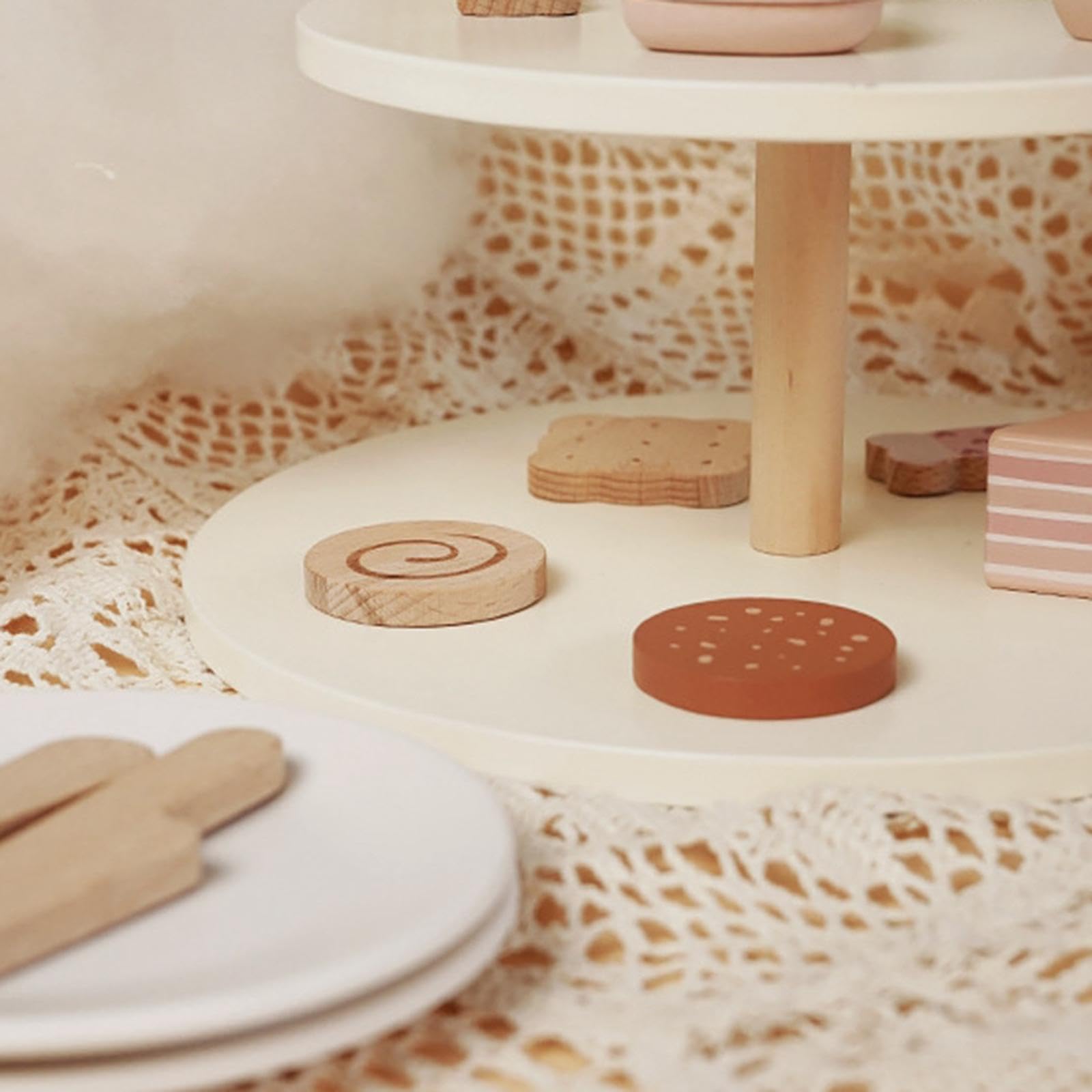 Set da tè per Bambine Cucina Giocattolo Accessori Legno Simulato Pasticceria Mini Dolci Gioco Fantasia Stimolante Adatto a Regali Decorazione, Set di Gelati Giocattolo