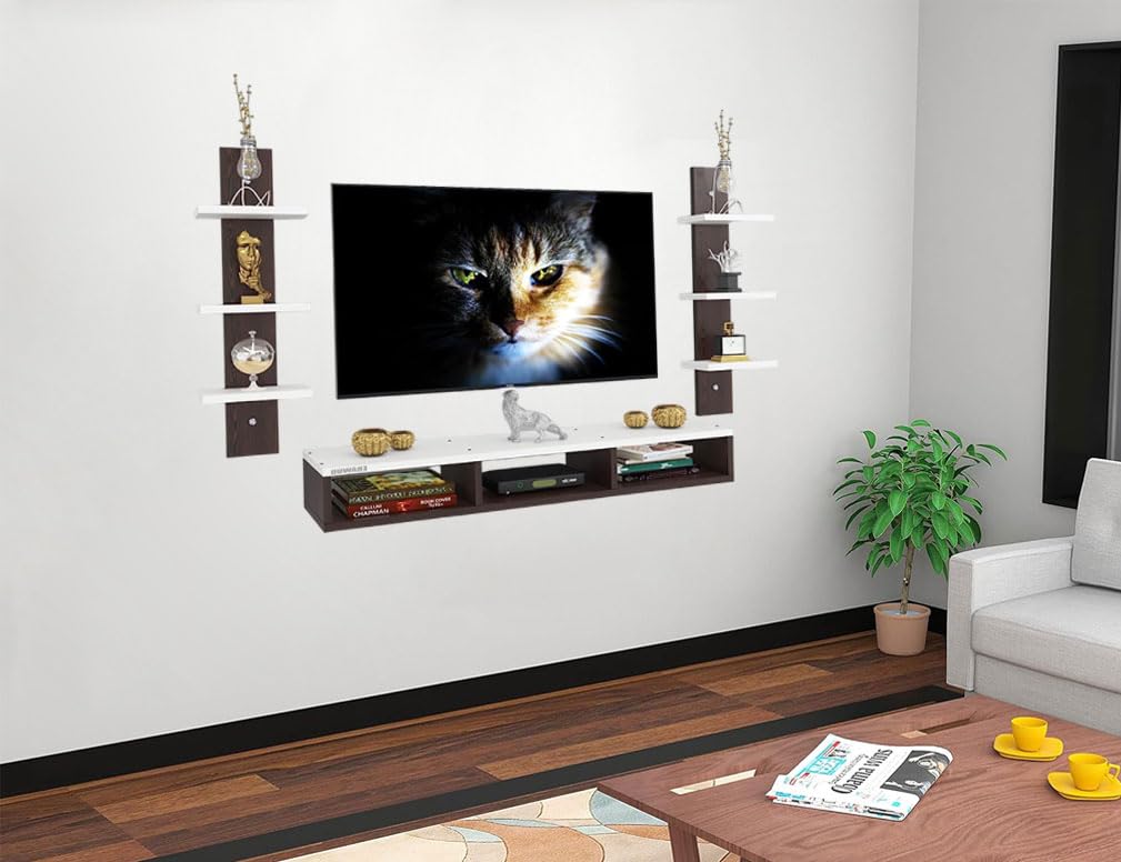 Riano Wall Mount TV Entertainment Unit/with Set Top Box Stand and Wall Shelf Display Rack for Living Room Wenge & White (Ideal for up to 32") Screen-image-40