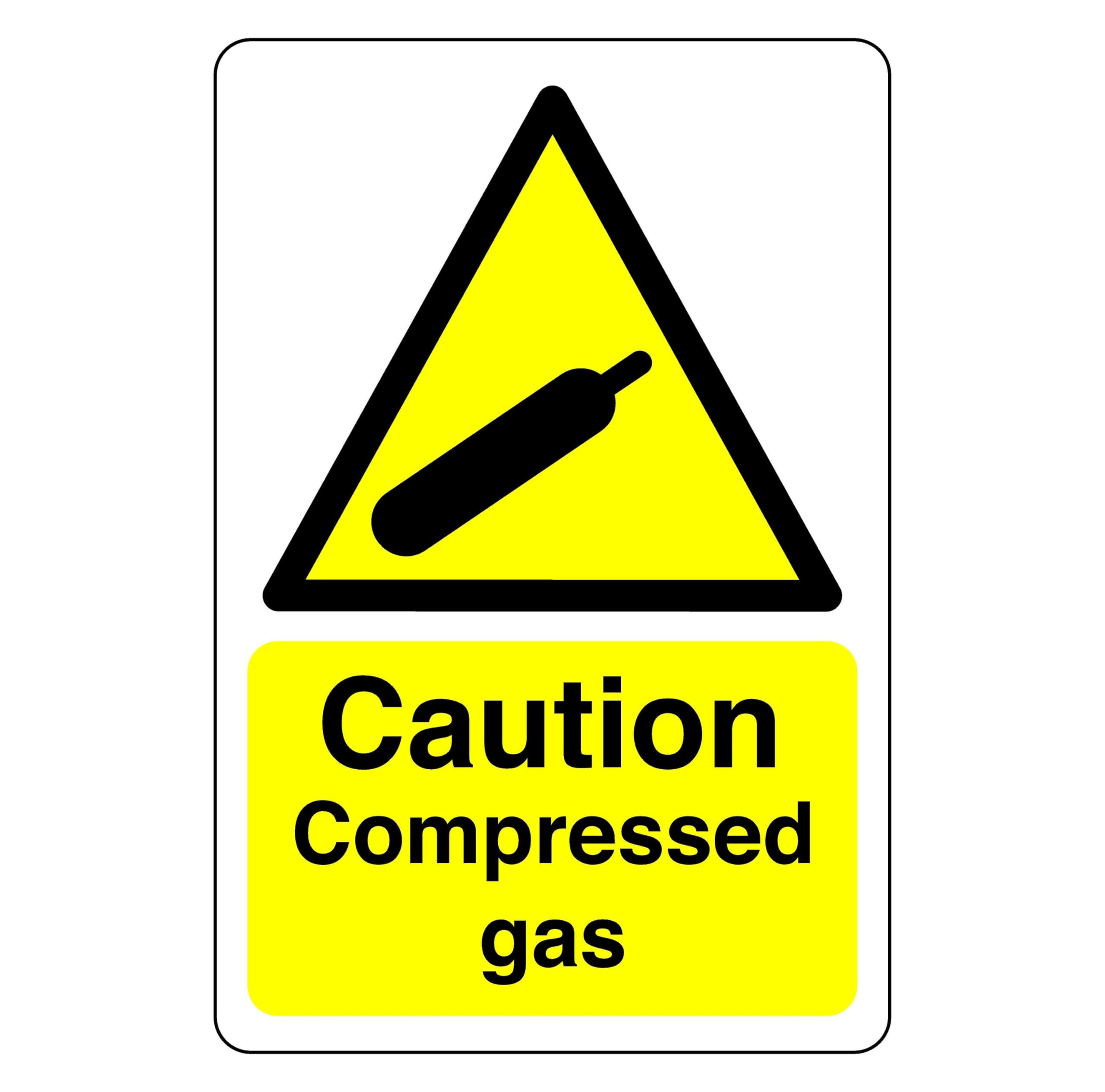Caution compressed gas sign- 3mm Aluminum Dibond high-visibility and durability for indoor/outdoor usage (300mm x 200mm) Ensures Safety Within 7m Viewing Distance.