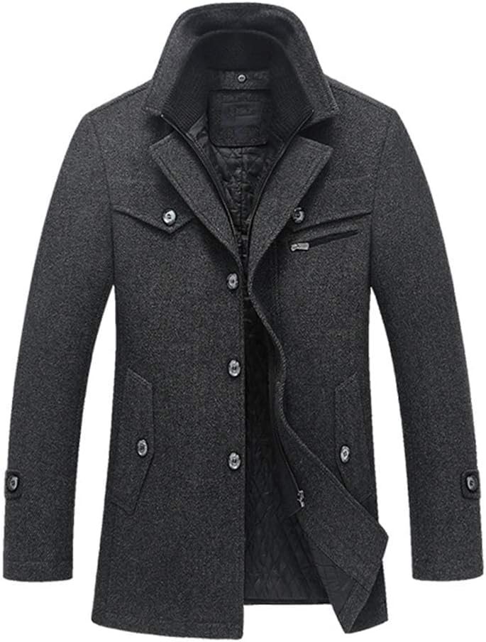 Lavnis Men's Winter Wool Coats Slim Fit Single Breasted Trench Jacket Woolen Pea Coat