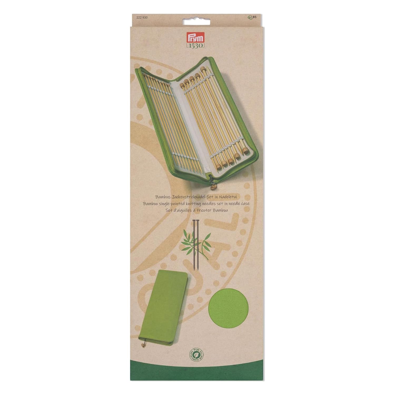 Prym 222930 Lot d'aiguilles à tricoter en bambou Vert 3,0-8/33