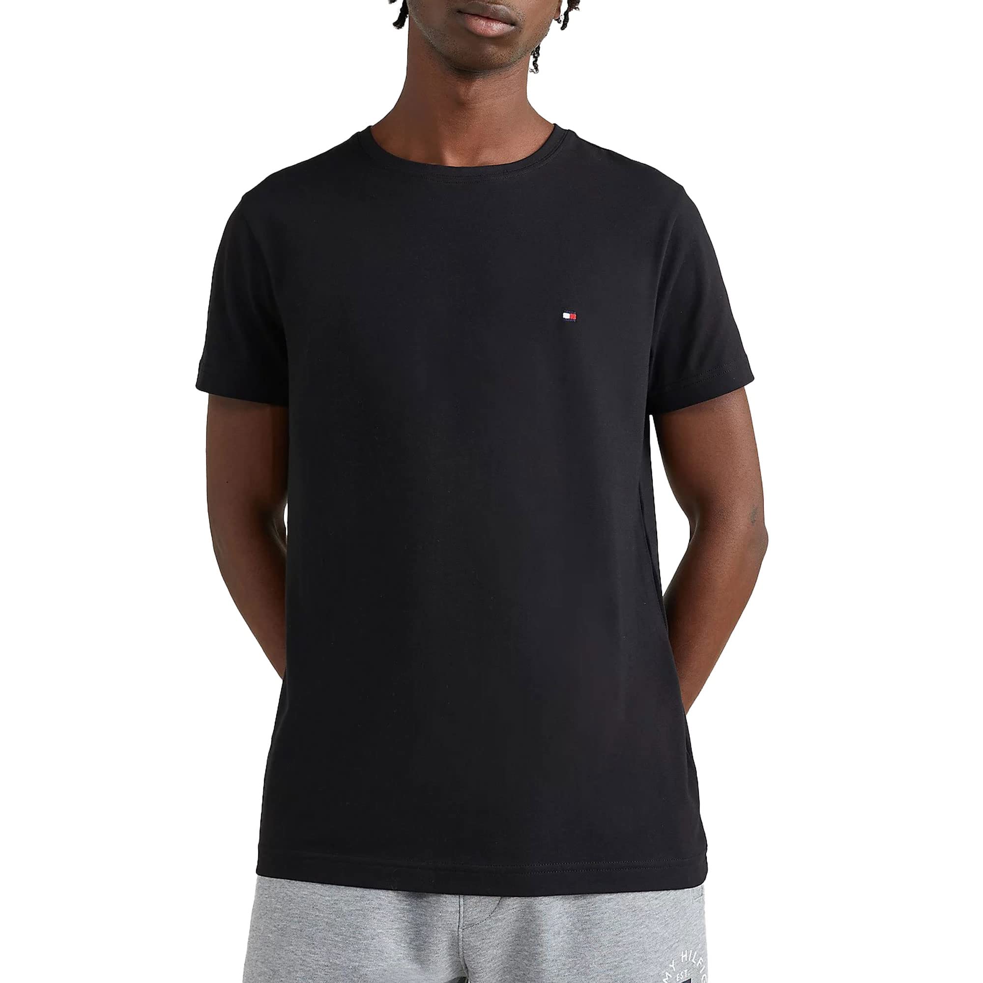 Tommy Hilfiger Men’s Short Sleeve Core Stretch Slim Fit T-Shirt, Black (Black), S