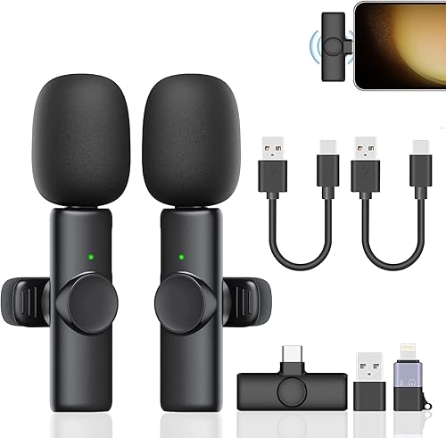 Micrófono de solapa inalámbrico Lavalier para iPhoneiPadAndroidLaptop, Mini micrófono de grabación de puerto tipo C para grabación de video,