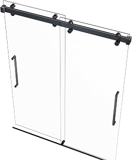 Monaco 56.5-60" W x 78" H Frameless Glass Shower Door, Double Sliding 3/8" Clear Tempered Glass (Matte Black)