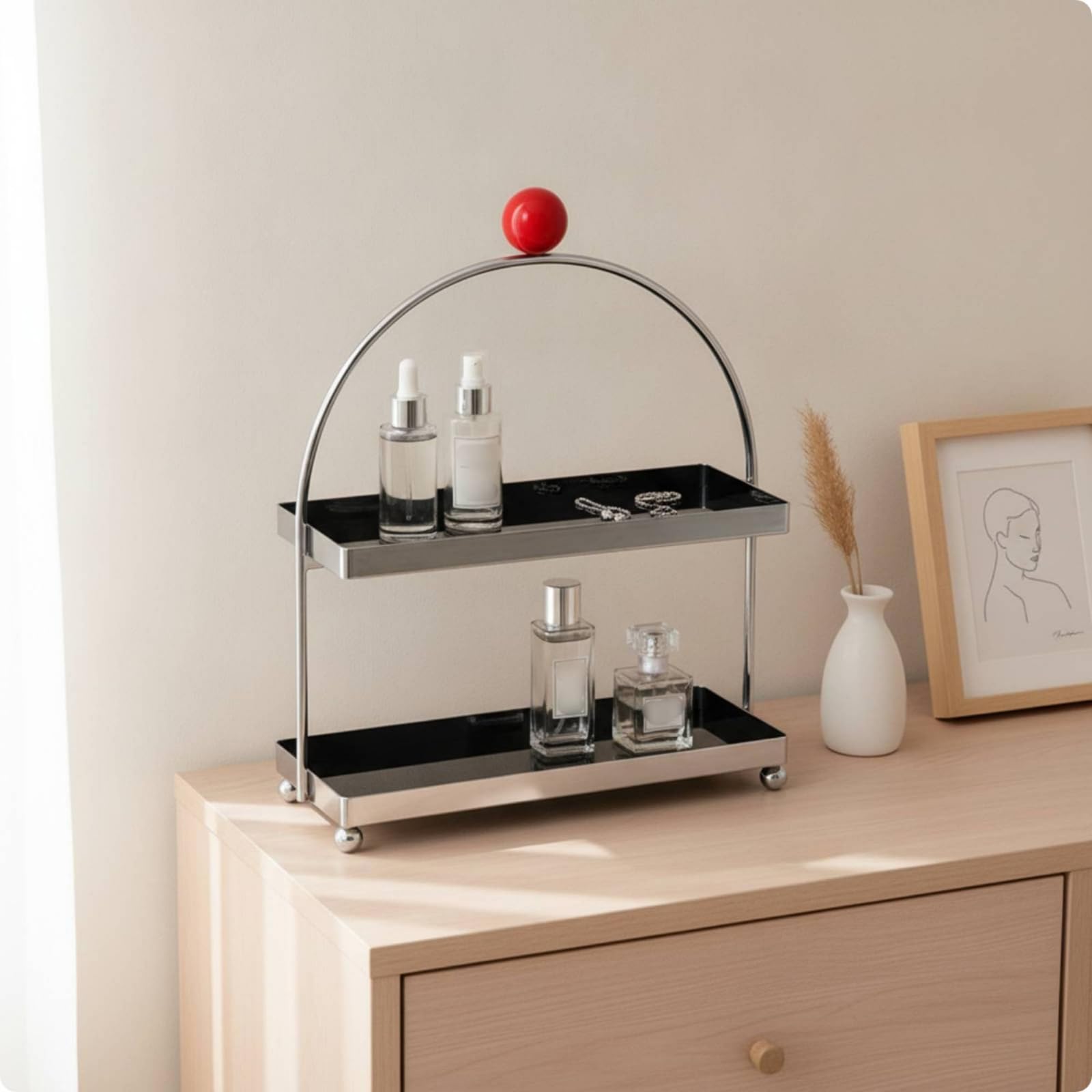 Organisateur Cosmétiques Compact Étagère Comptoir Étroit Présentoir pour Coiffeuse, Noir
