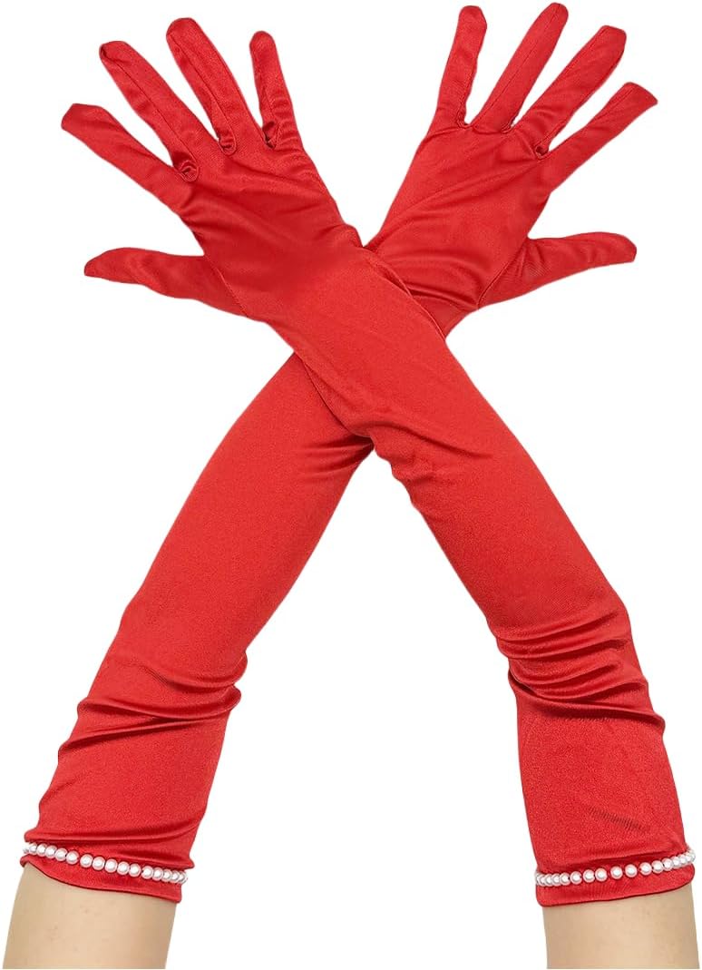 Specell Long Opera Party Gloves 1920s Satin Elbow Length Glove Stretchy Satin Comfortable Fabric for Wedding Cosplay Costumes