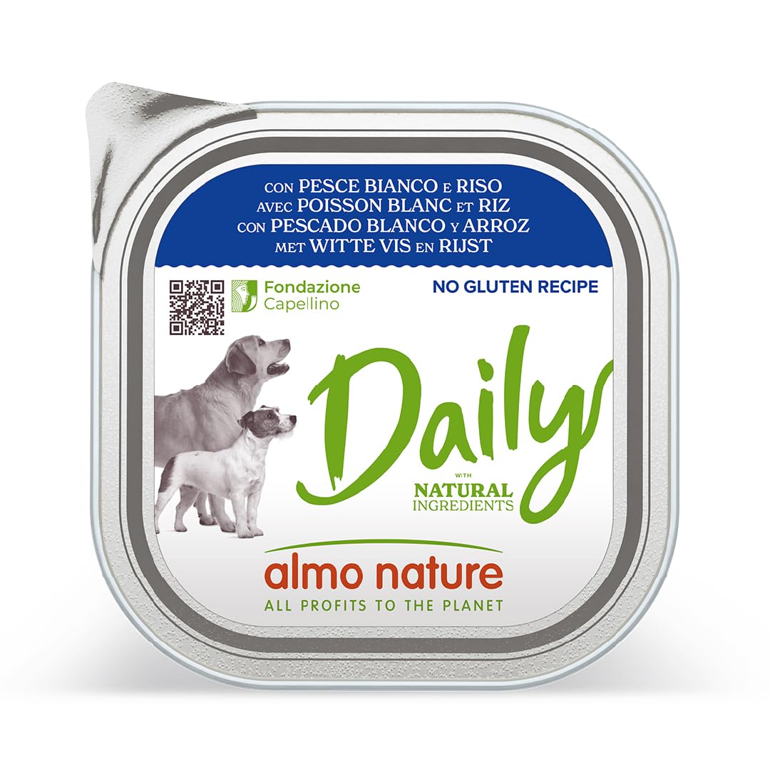 almo nature Daily con Pesce Bianco & Riso - Cibo Umido per Cani Adulti - Pacco da 9 x 300 g
