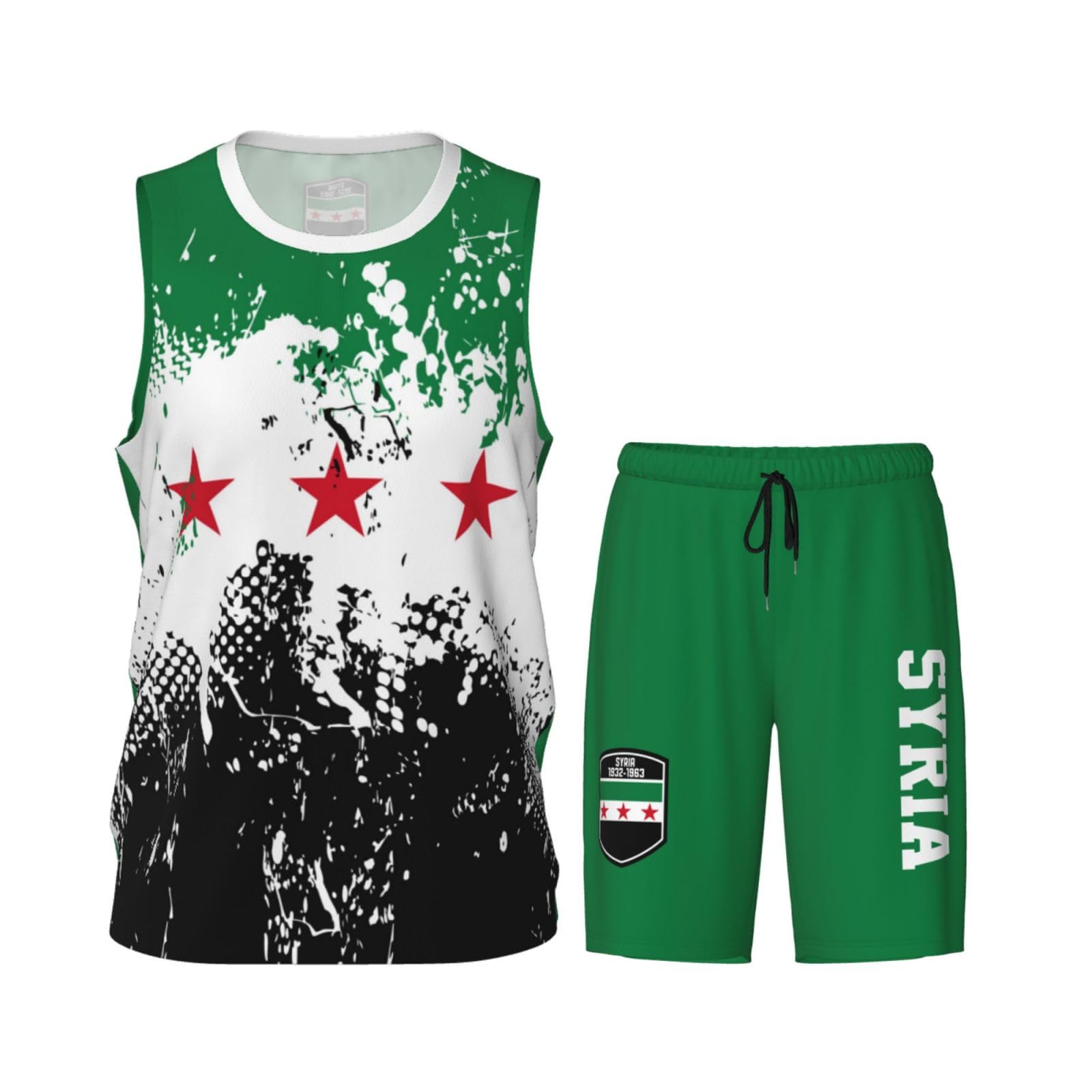 Syria Flag 1932-1963 Grain (1) Basketball Jersey Uniform Suit for Men Adults Training Athletic Set