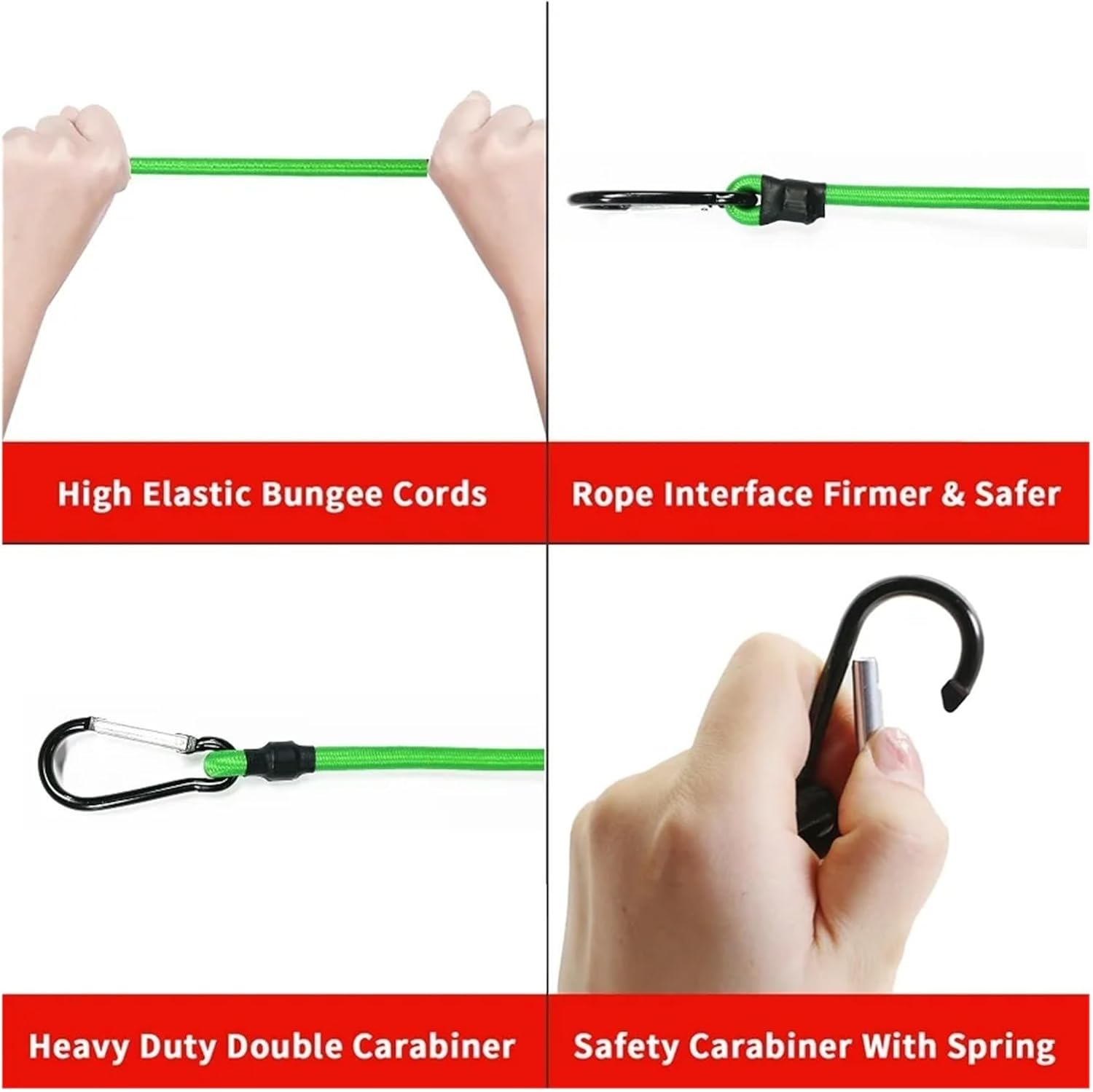 Small Bungee Cords with Hooks 30-150 Cm Green Elastic Rope, 8 Mm with Hook, Suitable for Lightweight Bicycles(Green 30CM)