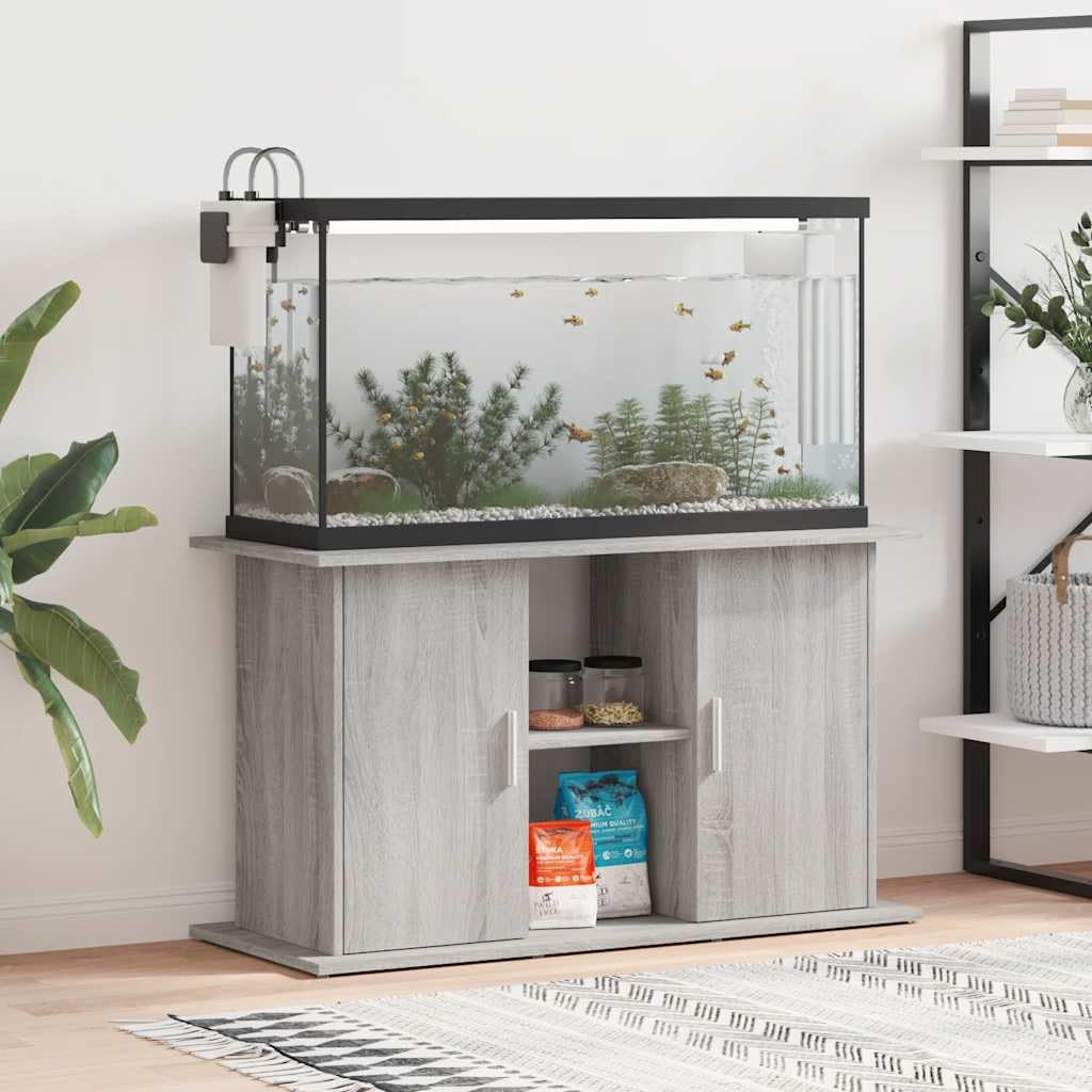 Mangloder - Soporte para acuario Sonoma gris de madera, 101 x 41 x 58 cm, armario inferior para acuario, con espacio de almacenamiento para alimento de peces, filtros y accesorios, para salón, oficina