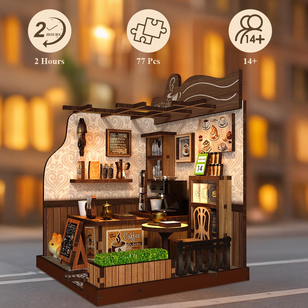Aolso DIY Miniature House Kit,Model Kits,Miniature Café,Wooden House Kit for Adults and Teens,Wooden Building Kits,Gifts for Family and Friends - Image 4