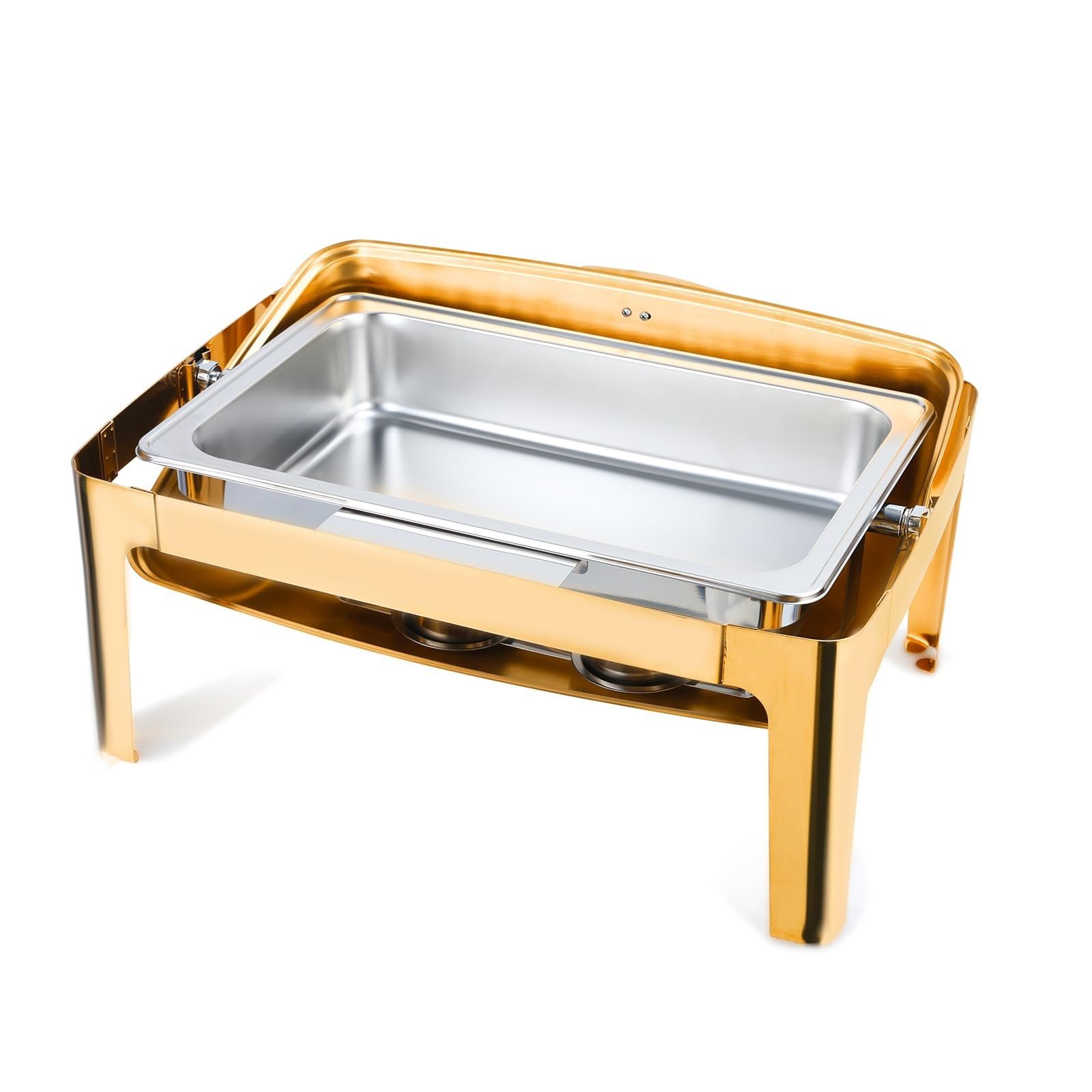 Set da Buffet con scaldavivande da 9 Litri con teglia in Acciaio Inox, teglia per l'acqua, Coperchio, Telaio e bruciatori a combustibile per Catering e Matrimoni.,A-60 * 40 * 47 cm