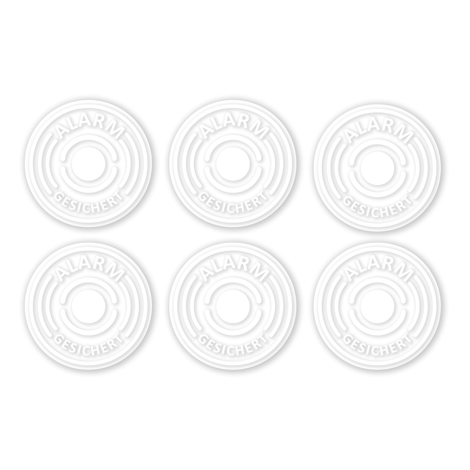 Set de 6 pegatinas alarma activada, transparente I Ø 4 cm I Atención, objeto protegido con alarma I para ventana-cristal, puerta I adhesivo exterior I hin366