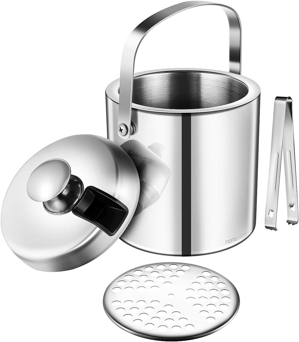 Hemoton Ice Buckets, Stainless Steel Double Walled Bar Ice Bucket