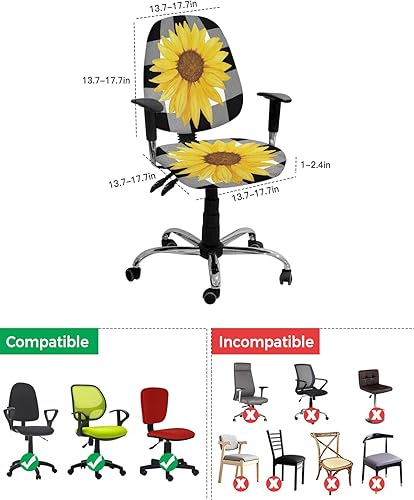 Miniatura 4 de Funda para silla de oficina con diseño de girasol, elástica, diseño floral de otoño, diseño de búfalo blanco y negro, funda universal para silla de
