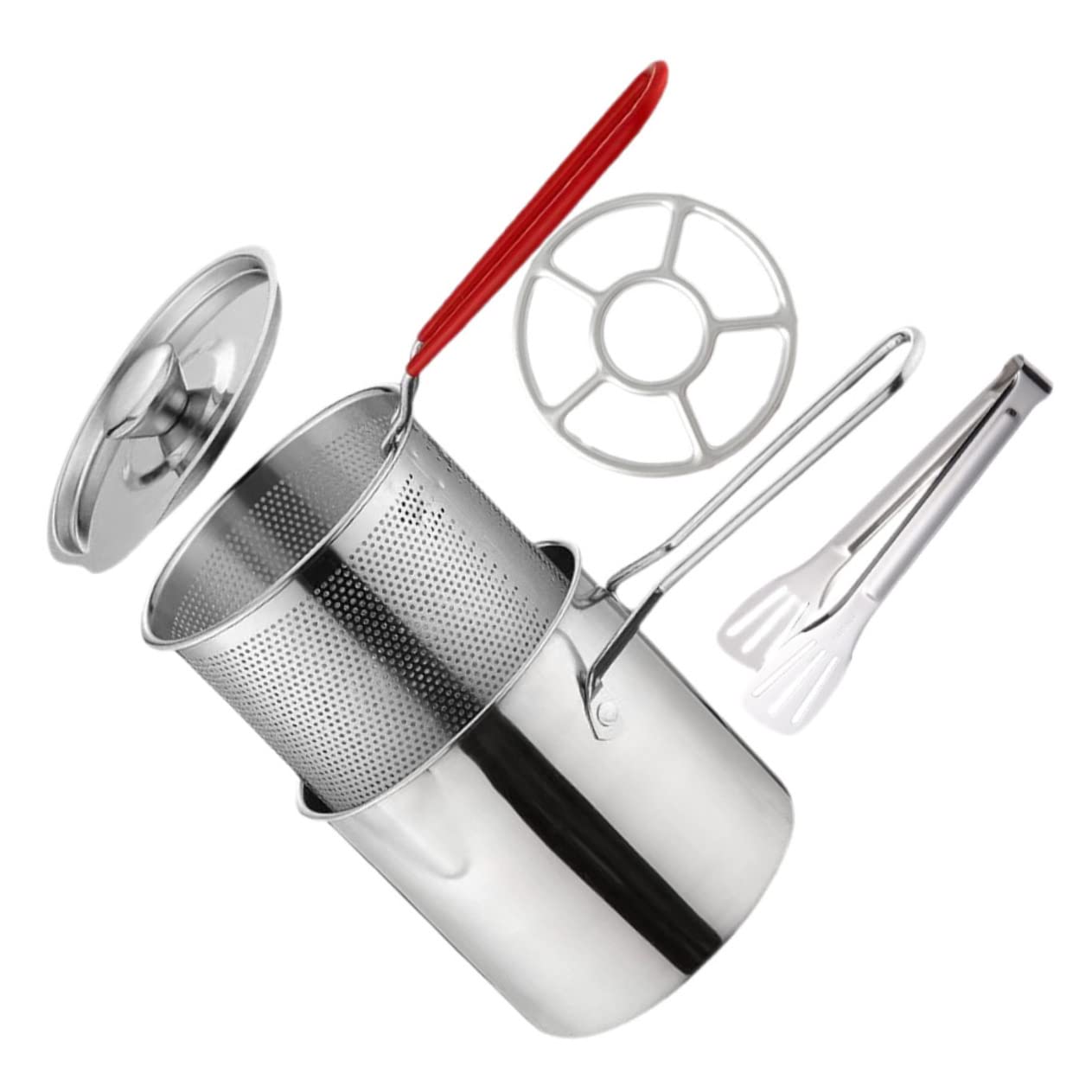 Healifty 1Set Deep Fryer Pot with Basket and Lid Fry Pot Kit for Indoor Outdoor Cooking for Shrimp Chicken and Fries Lightweight and Easy to Handle