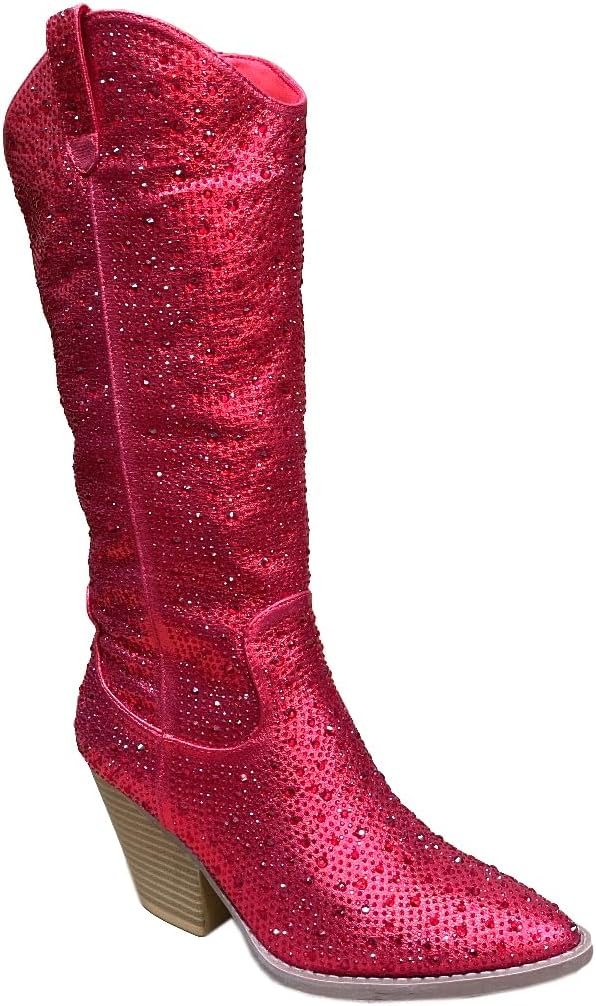 ABSOLEX Women Western Cowgirl Cowboy Pointed Toe Rhinestone Knee High Boots - 第 27/64 張圖片