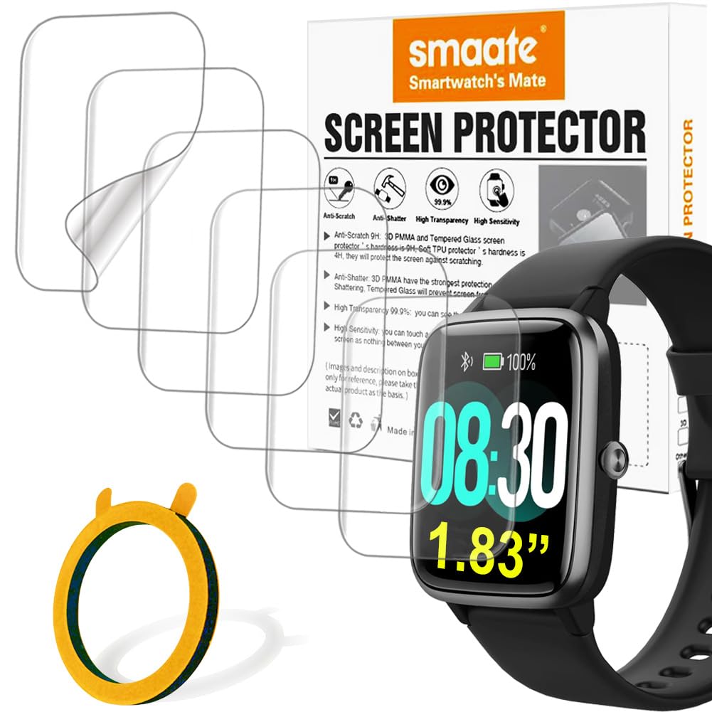 Compatible with GRV FC1 1.83” Smart Watch, smaate Soft Screen Protector, TPU, 6-pack, Full Coverage, Bubble Self-healing