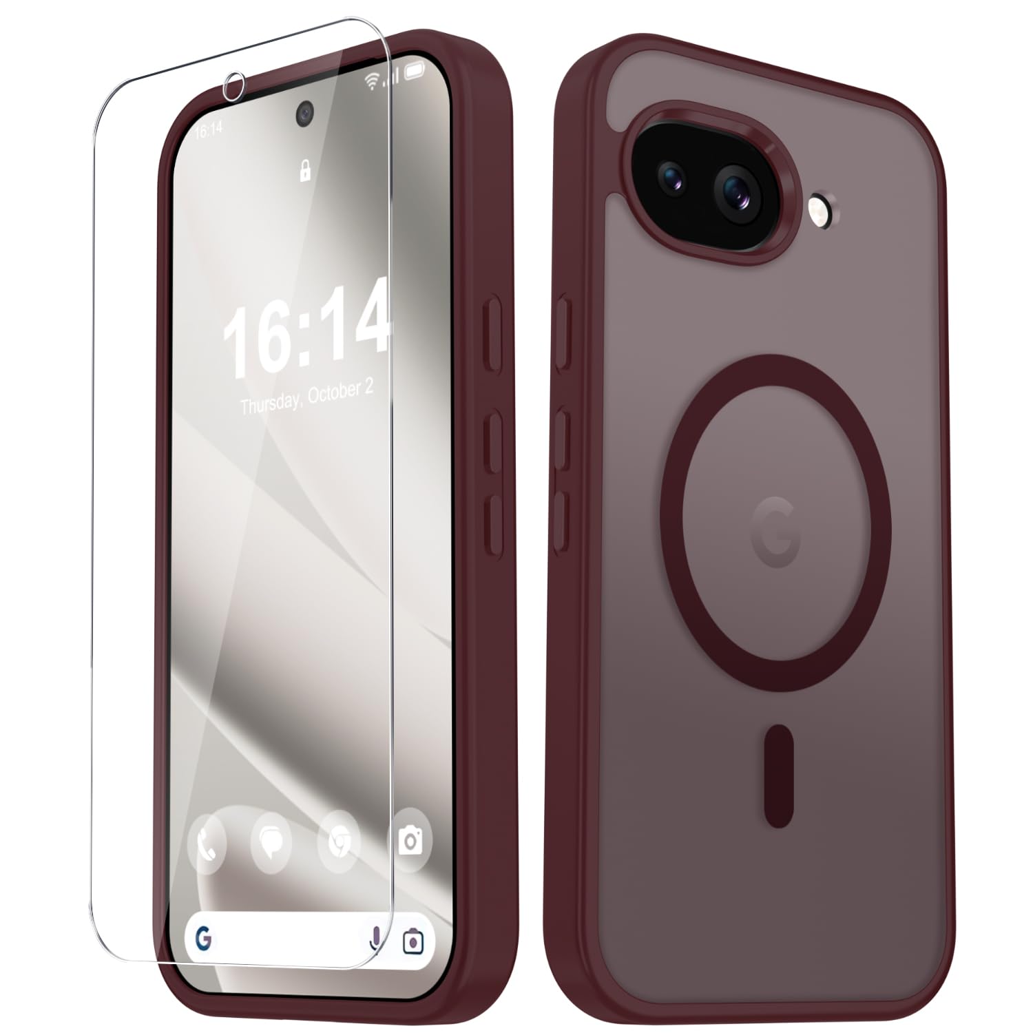 for Google Pixel 10a Case, Matte Magnetic Phone Cover, Wine Red | Fit for MagSafe, Screen Protector included, Shockproof Military Grade Protection, Translucent Frosted Back