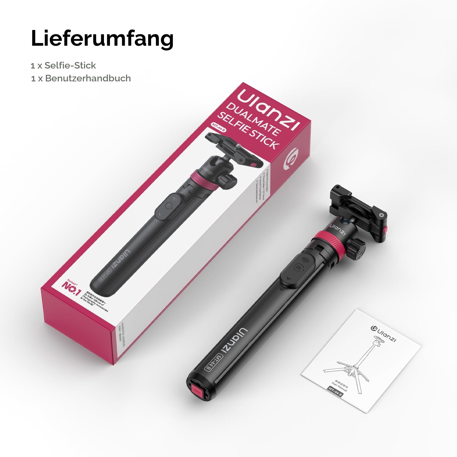 ULANZI MT-44 B [2026 Aktualisierte] Auto Pop Open Handy Kamera Stativ, Automatisch öffnen Vierbeinständer, Selfie Stick Bluetooth 150cm, Kompakt Reisestativ 360° Kugelkopf für DSLR Samsung iPhone