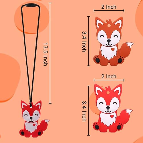 Miniatura 6 de Collares masticables para niños y niñas, paquete de 2 collares masticables de silicona de zorro para autismo, TDAH, SPD, juguete masticable de motor