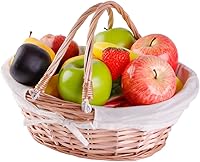 Vista 11 de Vintiquewise Cesta de pan ovalada de mimbre para servir, cesta de frutas para encimera de cocina, forro de cuadros rojos y blancos, asas, cesta