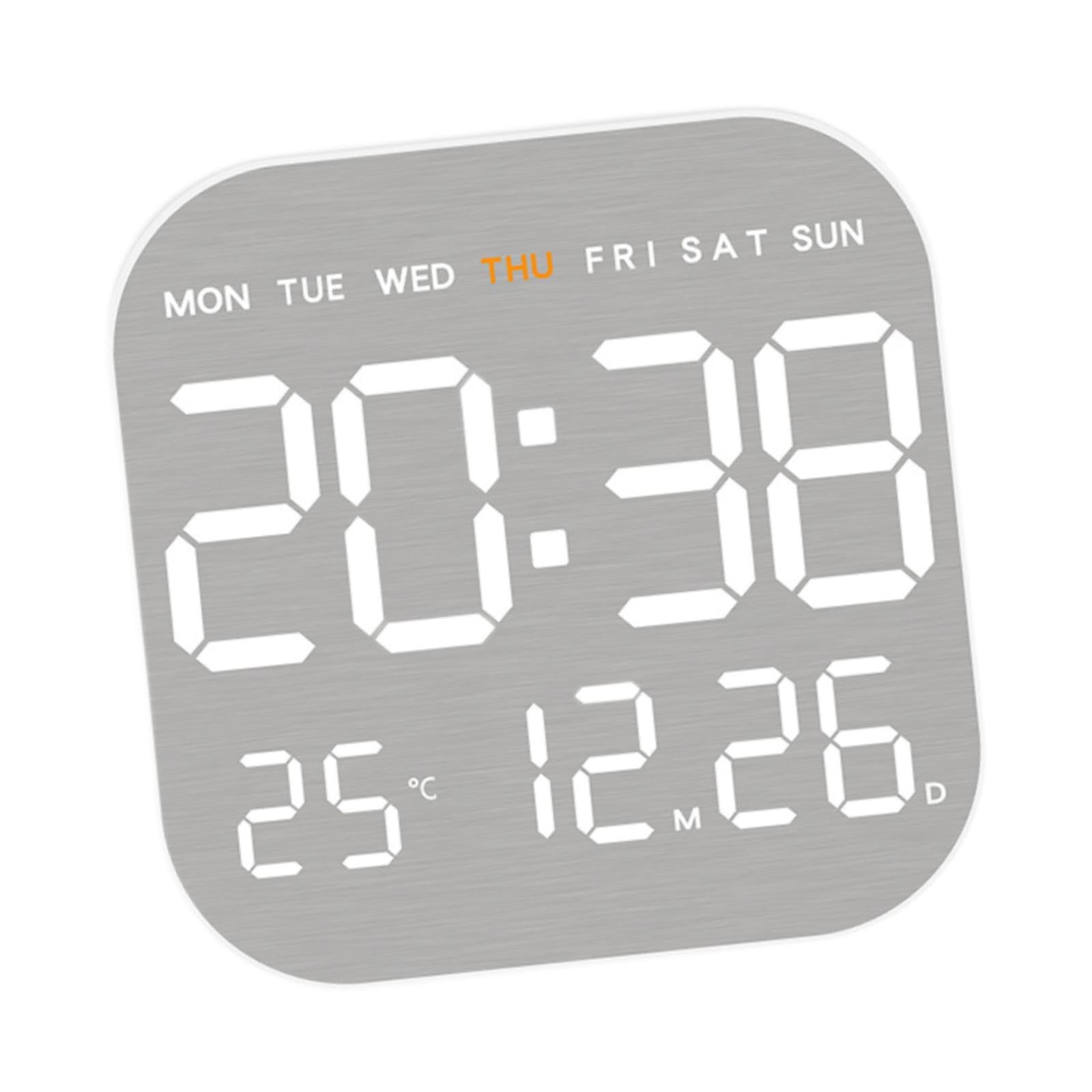 Horloge murale numérique compacte de 18.5 cm avec réveil LED polyvalent blanc