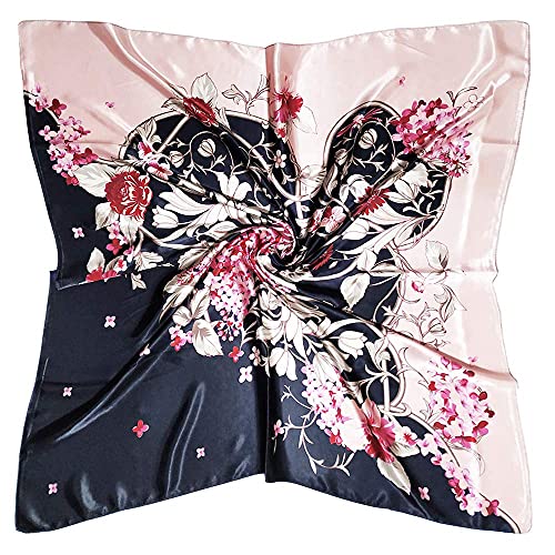 Écharpe carrée en satin de soie rose femme foulard cheveux et cou