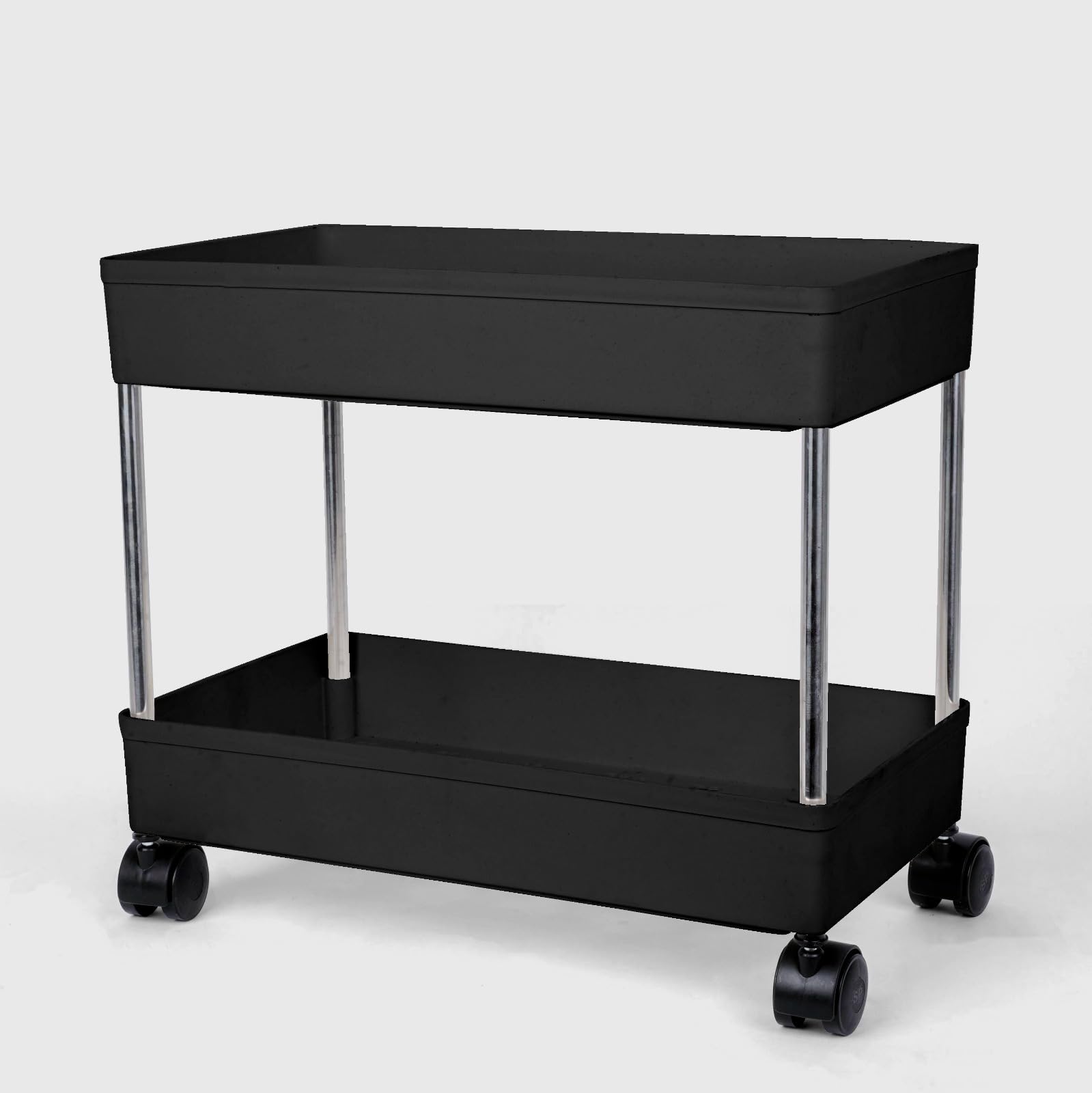 Leaffybezz 2 Layer Multipurpose Kitchen Trolley with Wheels, Space Saving Home Storage Organizer Rack Vegetable Trolley Rack Stand for Living Room, Bedroom, Office (Black)