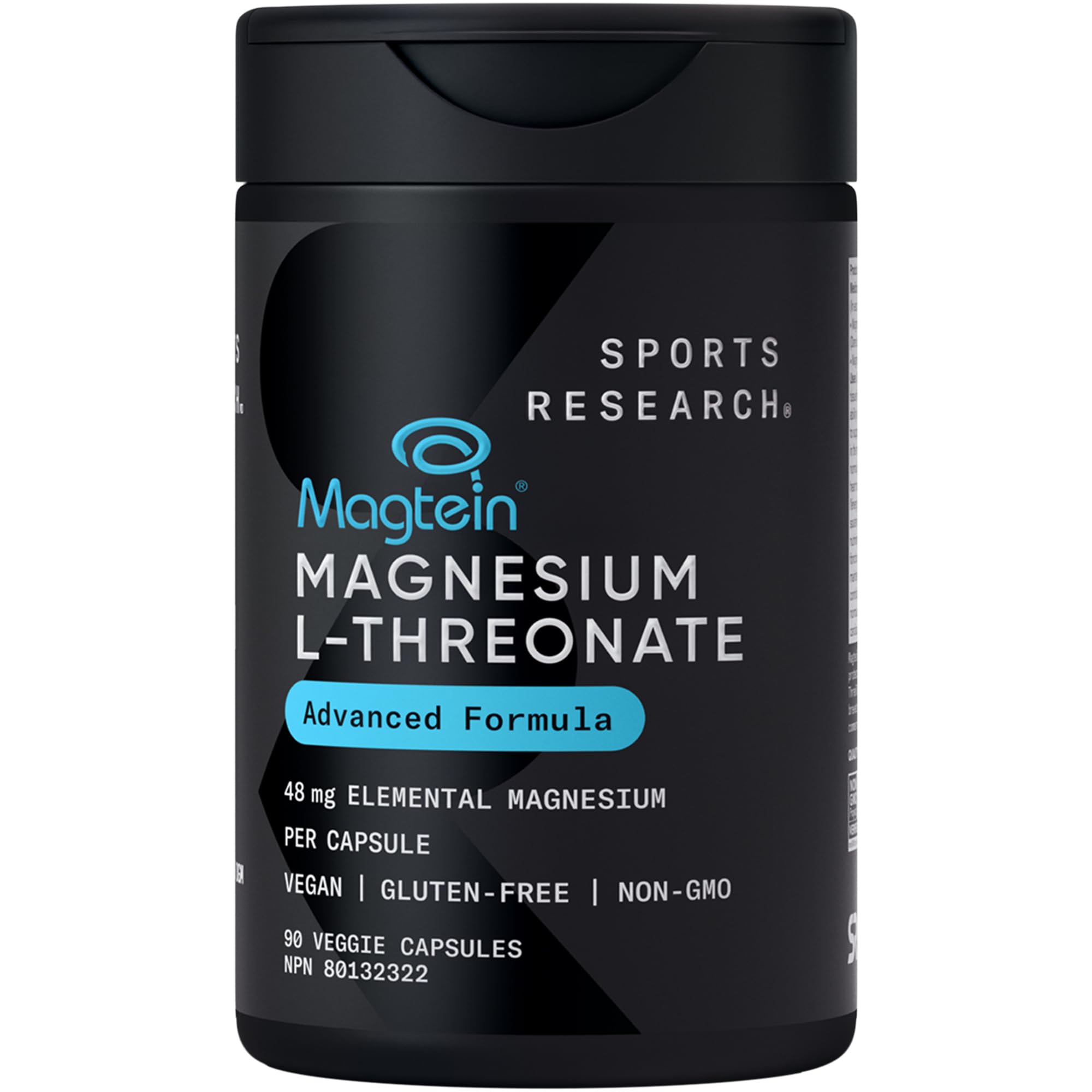Sports Research Magtein Magnesium L-Threonate Capsules - Magnesium Supplement for Memory, Focus & Cognition - Magnesium L Threonate Supports Sleep & Mood - 2000mg, 90 Capsules for Adults