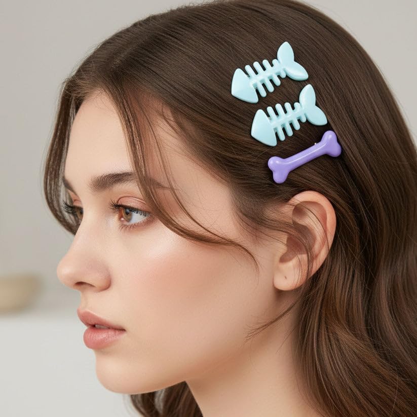 Image of Fishbone Bone Design Hair Clips for Women and Womens, Stylish Metal Snap Hair Accessories for Daily Wear, School and Party, Assorted Colors, Pack of 24 Pieces