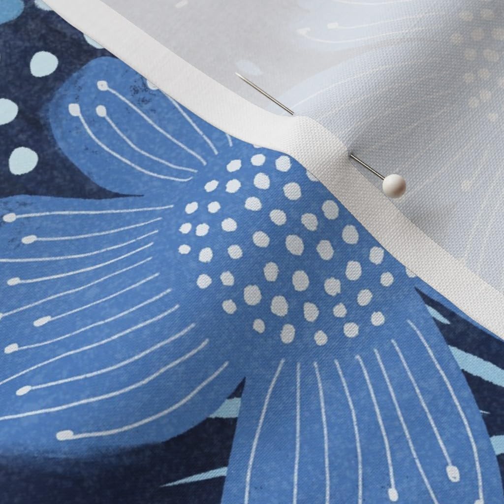 Spoonflower Fabric - Indigo Floral Lush Blue Flowers Tie Dye Japanese Inspired Stylized Printed on Petal Signature Cotton Fabric by The Yard - Sewing Quilting Apparel Crafts Decor