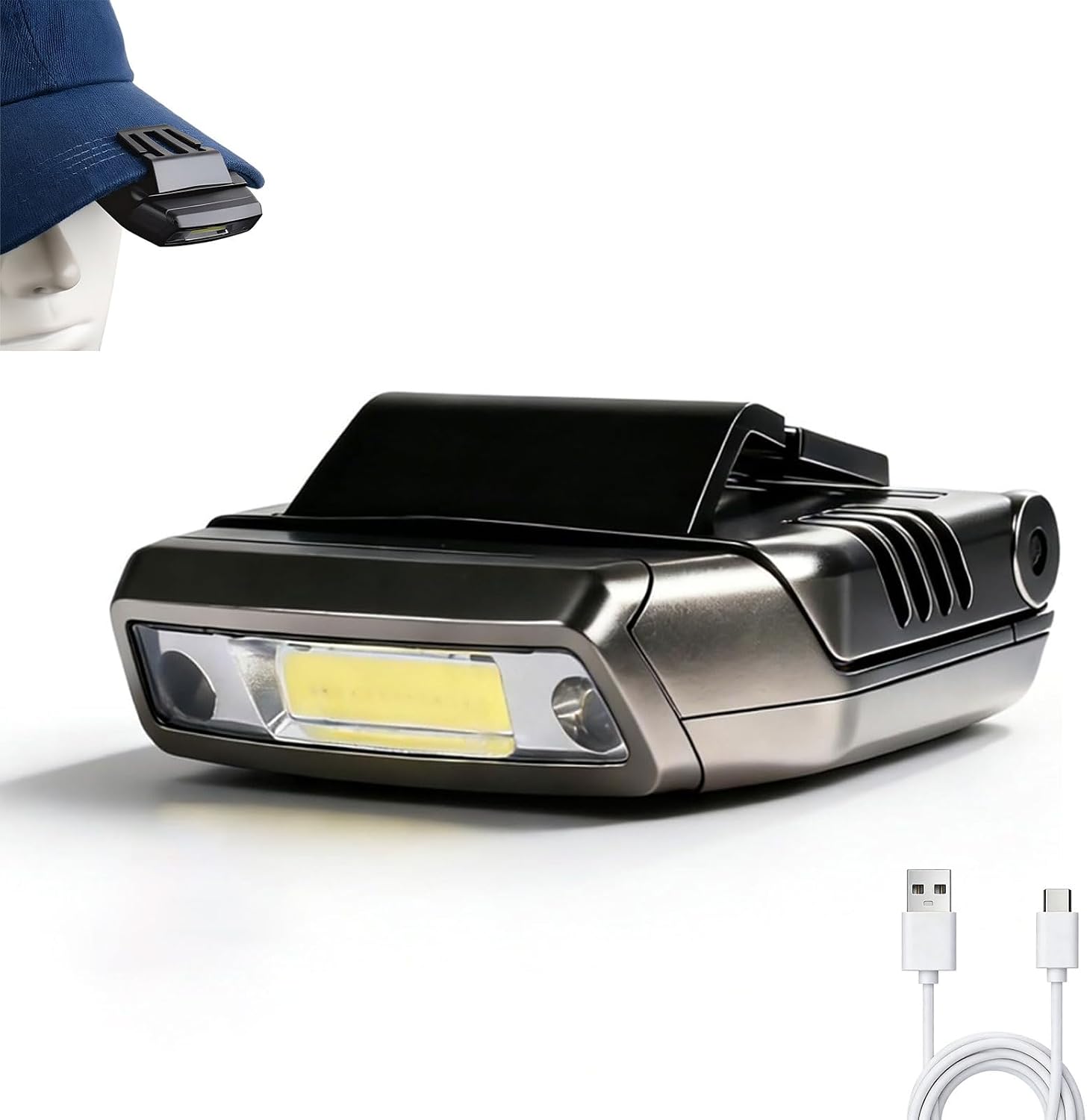 200LM Rechargeable Motion Sensor Cap Visor Light, COB LED IPX5 Hat Light, Running Lights for Runners Headlamp Flashlight Hat Clip Light with RedLight for Fishing Camping Work Reading