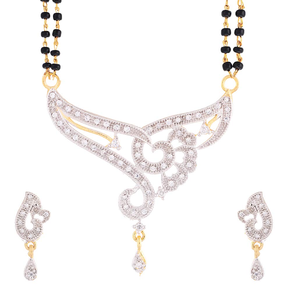 ZENEME Mangalsutra American Diamond Gold Plated Pendant Jewellery with Chain and Earrings for Women (Design-8) (B01893MPIE) Amazon Price History, Amazon Price Tracker
