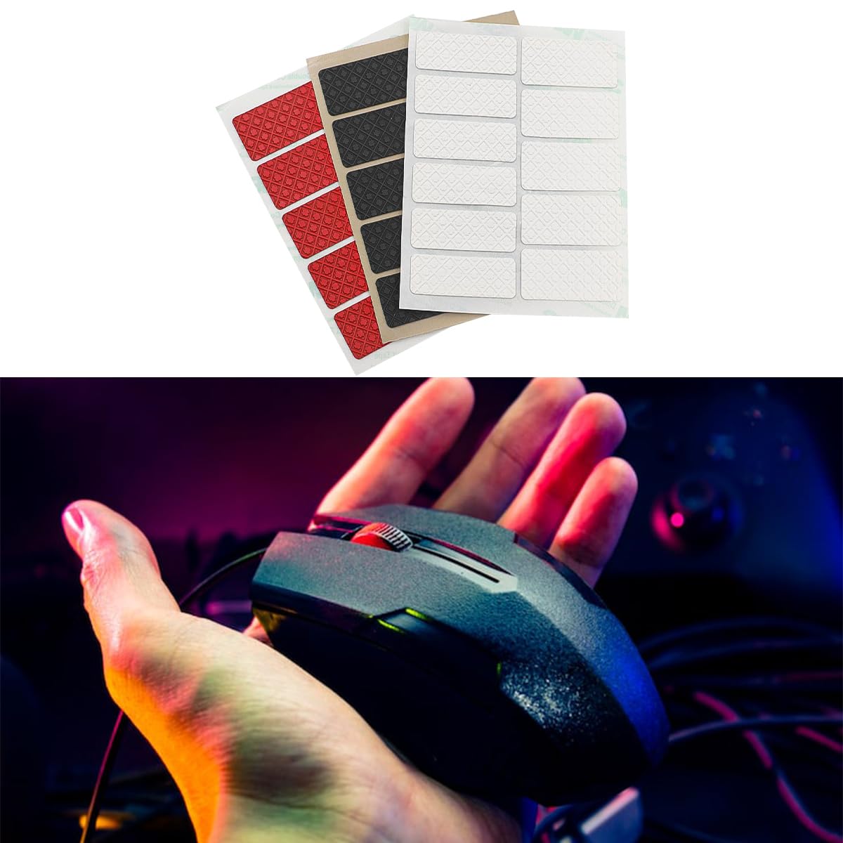 Pack de 3 Pegatinas Antideslizantes para ratón, Cinta de Agarre DIY con Textura de Flor de Ciruelo, Absorbe el Sudor, Accesorio de Agarre Universal para ratón, Teclado, Smartphone y Controlador
