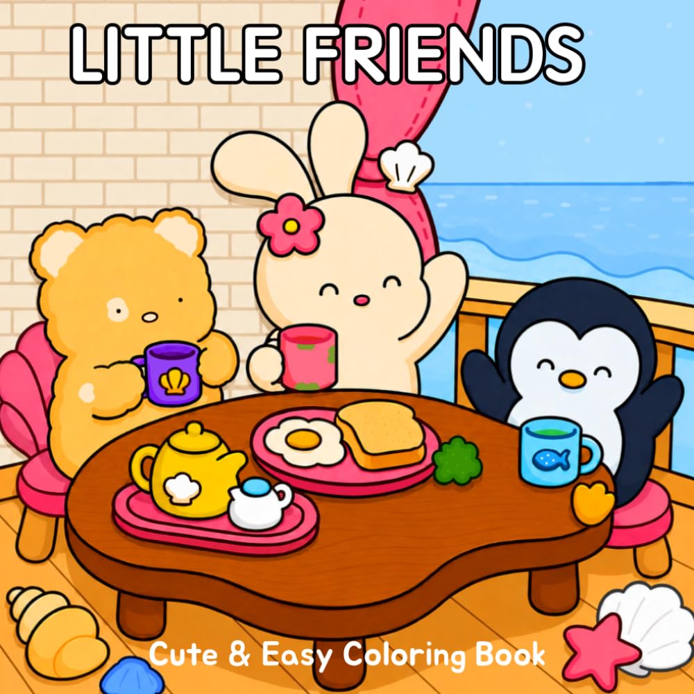 LITTLE FRIENDS: Cute and Easy Coloring Book for Adults & Kids Featuring Adorable Animal Friends and Cozy Simple Designs for Relaxation