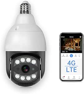 4MP Bulb Camera 4G LTE vSIM Outdoor Security Pan/Tilt/Zoom Automatic Tracking Human Detection Alarm Starlight Color Night TF Card Recording asin的图片