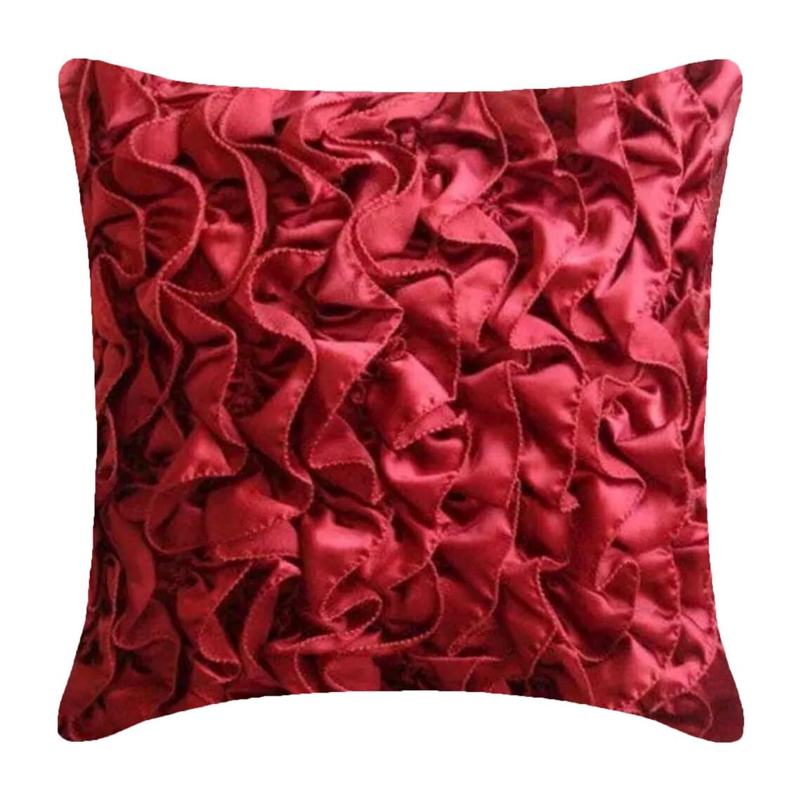 The HomeCentric Red Cushion Covers 40x40 cm (16x16 inch), Vintage Style Ruffles Shabby Chic Square Throw Cushions Cover for Bed and Sofa, Modern Satin Cushions Cover - Vintage Rubys โ image 1