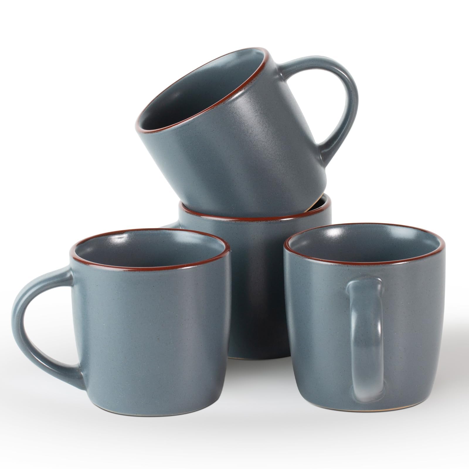 Richmount Mercury Coffee Mugs Set of 4, 13oz/370ml Stoneware Tea Cups with Large Handle and Burgundy Trim for Latte/Cappuccino/Milk/Cocoa/Tea, Microwave & Dishwasher Safe, Charcoal Grey — image 1