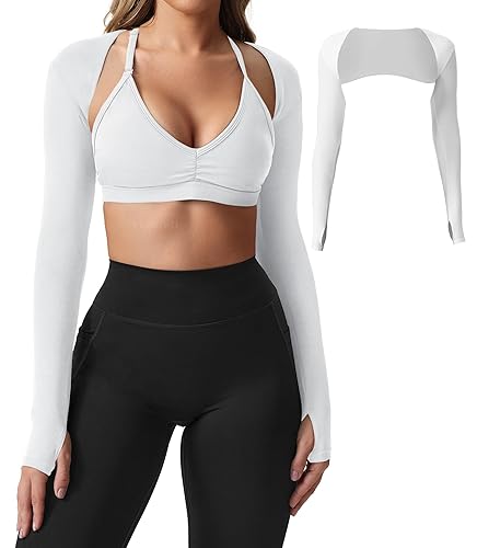 YEOREO Women Crop Top Long Sleeve Bolero Open Front Workout Cropped Shirts Sports Shrug