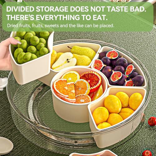 TOSUTO Snackbox mit Fächern, Snackteller mit Deckel,Snackschale Mit Deckel und Griff, Snack Spinner für die Aufteilung von Süßigkeiten Nüssen Kartoffelchips und Früchte